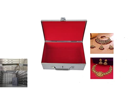 Image of Stainless Steel Storage Box, Cash Box, Pooja Peti, Organizer, Vanity Storage Box, Jewellery Safe Bank Locker, Cash Box With Handicrafts Digital Meena Kari Design (Red, 9 Inch)