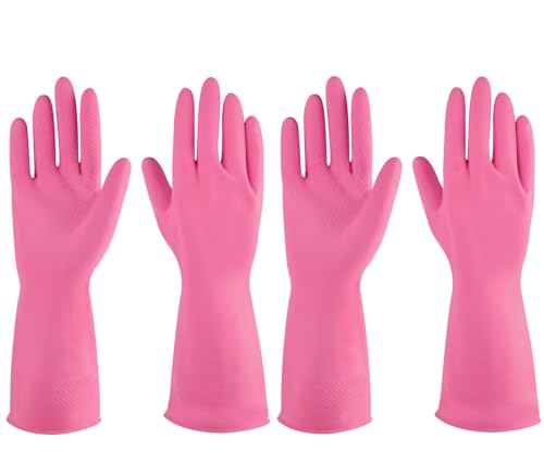 IUCGE Rubber gloves dishwashing 2 Pairs for Kitchen Cleaning gloves for household Reuseable.(Medium Pink)