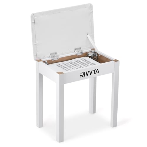 RIVVTA Piano Bench Keyboard Bench with Padded Cushion Compartment for Music Books Vanity Stool Wooden Table Stool Dressing Piano Chair Seat Single with Storage White