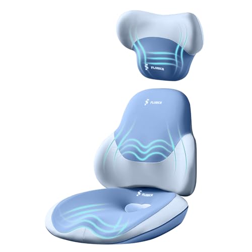 Image of FLORICH Seat Cushion and Lumbar Support Pillow for Office Chair Car Neck Headrest Pillow Memory Foam Seat Pads Pressure Relief Back Cushion and Carseat Pads(Blue)