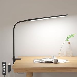 Lepro Clip on Desk Lamp LED Reading light Dimmable USB Small Clamp Lamp with 3 Color Modes 10 Brightness, Adjustable Flexible Gooseneck Table Light for Bed Headboard, Nail, Home Office,Computer(Black)