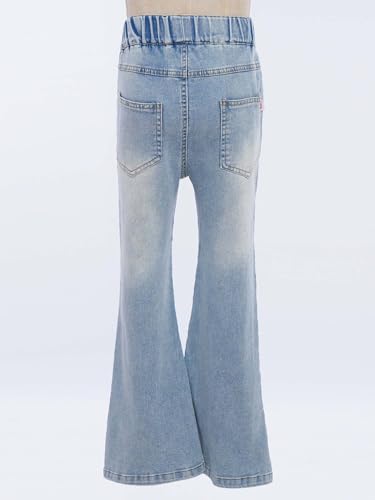 Girls Flare Denim Jeans Elastic Waistband Bell-Bottom Pants with Pockets Girls Vintage for Party4