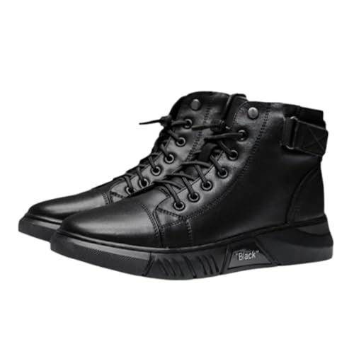 Mens Casual Faux Leather Round Toe Ankle Boots High Top Lace Up Shoes, Side Zipper Chukka Boots Non-Slip Softsole