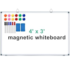 H-Qprobd Large Dry Erase White Board 4′ x 3′ Magnetic Whiteboard 48″x36″ Aluminum Presentation Whiteboard with Long Pen Tray, 6 Markers, 2 Erasers &12 Magnets