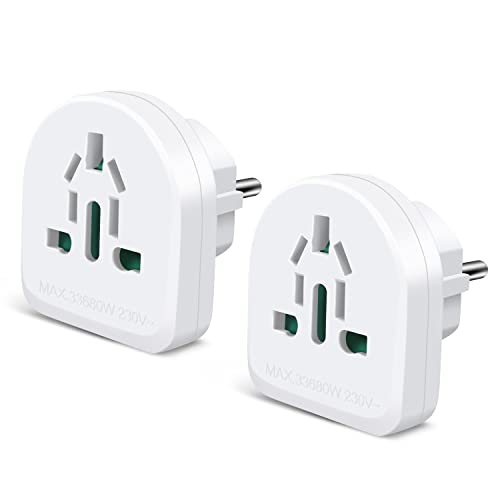 Adaptador Europeo EXTRASTAR para múltiples enchufes Nacionales, Adecuado para Viajes. Compatible con EE. UU., Reino Unido, China, Francia, Alemania, Italia, Australia y Otros países, 2 Unidades.