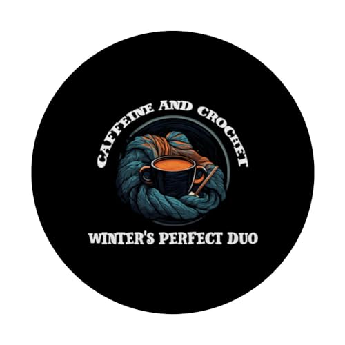 Caffeine and crochet winter's perfect Duo PopSockets Swappable PopGrip, Black - Image 3