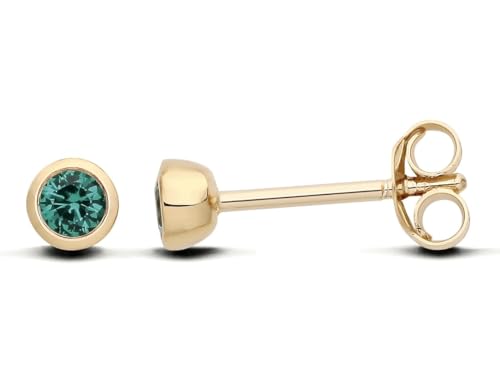 Old English Jewellers 9ct Yellow Gold on Silver Emerald CZ Solitaire Round Stud Earrings - May Birthstone - Image 2