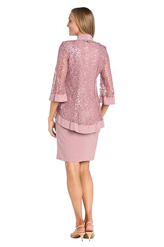Image of R&M Richards Women's 2-Piece Knee Length Banded Hi-Lo Sequined Jacket Dress W /Detachable Necklace
