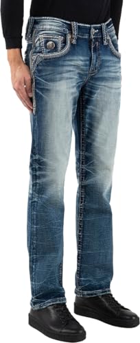 Rock Revival - Mens Celadon RP3657J Straight Jeans, Color Med Blu, Size: 38W x 32L2