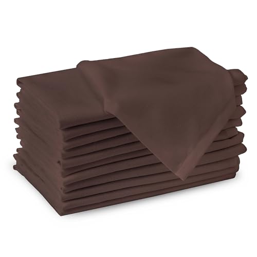 Encasa XO Serviettes en Tissu de Coton | Ensemble de 12 | Taille 43x43 cm | Couleur Unie Taupe Foncé| Lavable en Machine