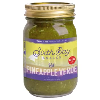 Miniatura 1 de Sixth Day Snacks Hot Pineapple Salsa Verde (16 oz.) - Sin gluten, ingredientes frescos, vegana y baja en sodio