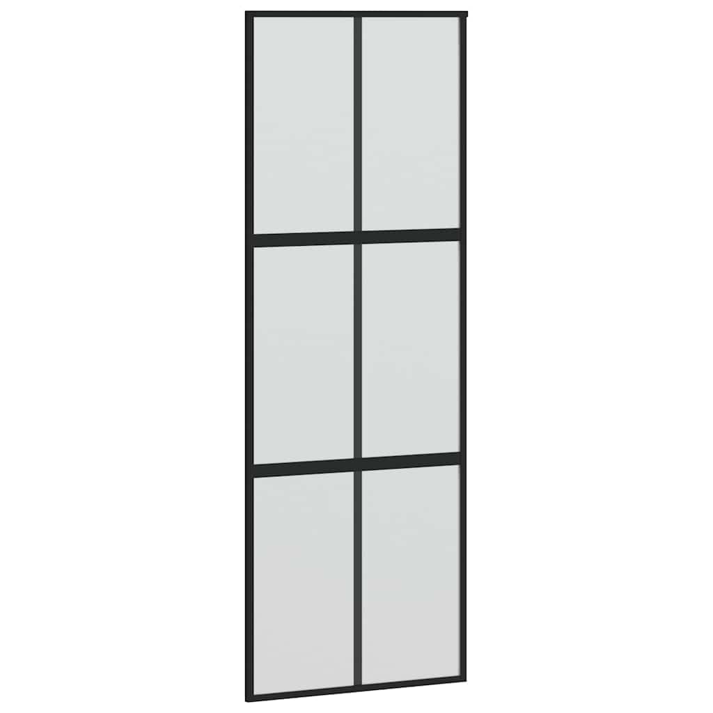 Drzwi przesuwne z okuciem, 90 x 205 cm, szkło hartowane i rama aluminiowa, matowa czerń, szkło 5 mm, z szyną ślizgową 213,5 cm, ciche przesuwanie przy wejściu i wejściu bocznym