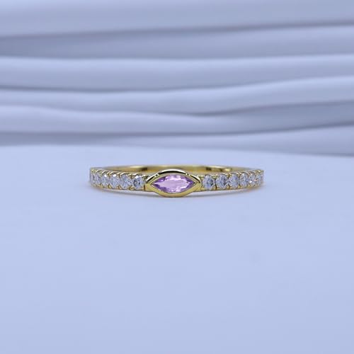 Bezel Set Stackable Wedding Ring Band for Women Marquise Cut Simulated Birtstone & Round Lab Created Moissanite In 14K Gold Plated Sterling Silver Jewlery (0.50 Cttw)4