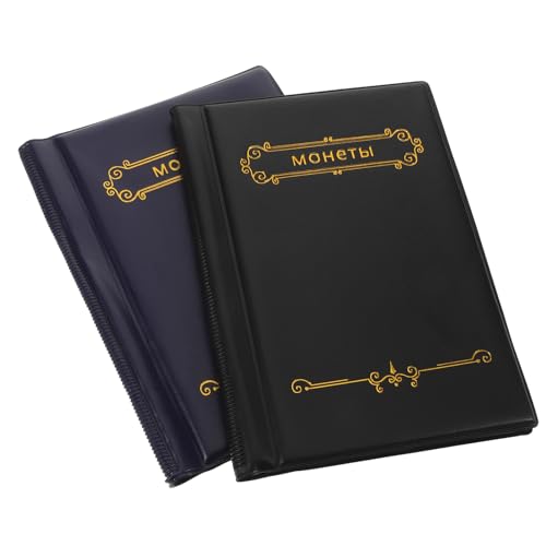 MOTHNUR Álbum para Monedas de Colección 2 Unidades Negro y Azul 120 Bolsillos para Monedas de 28 MM Estuche de Poliuretano para Almacenamiento y Exhibición Numismática Portátil