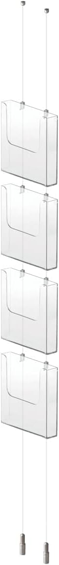 Picturehangingdirect.co.uk Clear A4 Portrait Display Brochure Holder Leaflet Literature Acrylic Display Hanging Ceiling To Floor Rope Cable Cord Adjustable System (4 Brochure Holder)