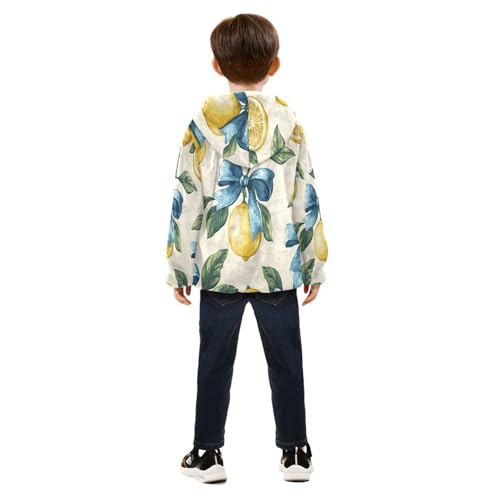 Lemon Blue Ribbon Pattern Toddler Fleece Jacket Girl Boys Hooded Fleece Jacket Coat Warm Outwear Zip-up 3-10T4