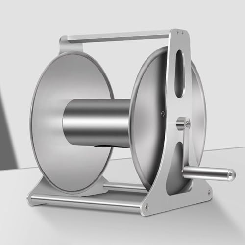 Carrete Enrollador Manguera Portátil con Manivela, Retractor de Manguera de Acero Inoxidable con Manivela, for Almacenamiento en Césped y Lavado de Autos