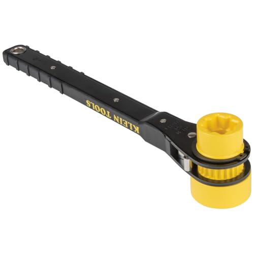Image of Klein Tools KT151T Lineman's Ratcheting Wrench with Bolt-Through Design, 3 /4-Inch, 13 /16-Inch, 1-Inch x 1-1 /8-Inch Combination Square Socket