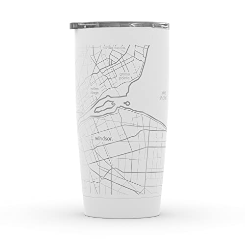 Well Told Engraved Detroit Michigan Map Insulated Coffee Tumbler, Etched Stainless Steel Mug (20 Oz, White) City Map Insulated Tumbler, Custom Travel Mug, Outdoor Drinkware #TOP2