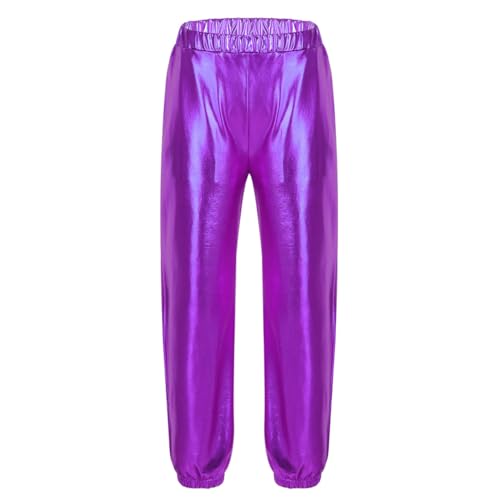 Choomomo Kids Girls Metallic High Waist Pants Modern Dancing Ballet Dance Gymnastic Exercise Activewear Purple 14 Years