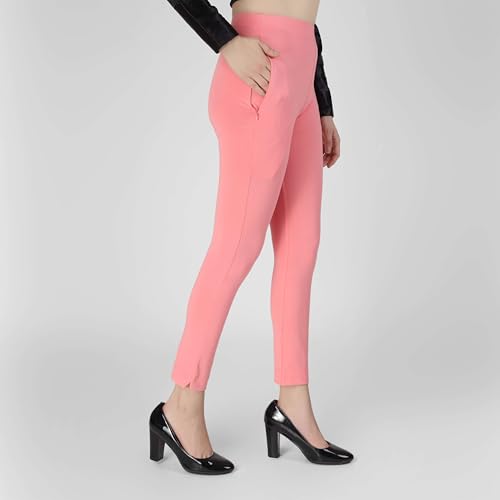 Image of ON&ON Women's Cotton Stretchable Slim Fit Straight Pants Trouser for Casual Wear and Office Wear
