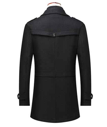 Image of SOMTHRON Men's Wool Blend Trench Coat Slim fit Single Breasted Notch Lapel Winter Jacket Business Pea Coat Overcoat