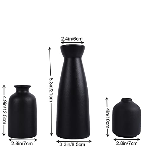 Set Of 3 Matte Black Vases For Modern Home Decor, Round Vases For Flowers Pampas Grass,Minimalist Rustic Home Decor For Farmhouse Living Room Kitchen Bedroom Office Mantle Coffee Dining Table #TOP1