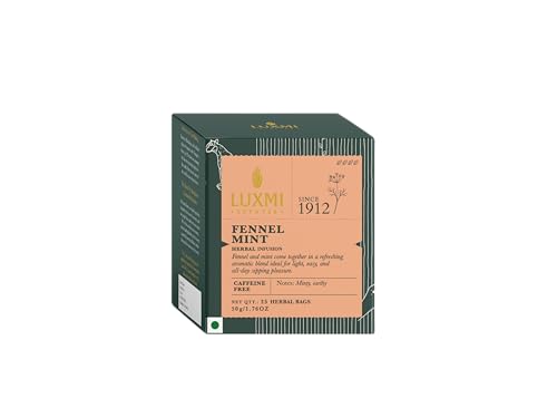 Image of Luxmi Estates Fennel Mint 25 Plant-Based Biodegradable Bags | Refreshing Fennel & Mint Herbal Infusion | Caffeine-Free | Supports Digestion & Gut Health | 100% Natural | 25 Cups