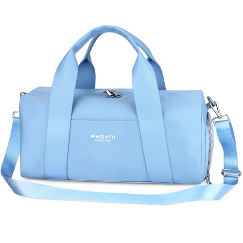 Pequeña Bolsa De Deporte para Mujeres, Niñas y Niños,Diseño para Fitness,Entrenamiento, Baile, Ballet, Natación con Zapatero Independiente y Bolsillo Impermeable(Azul,40x19x20 cm,15L)