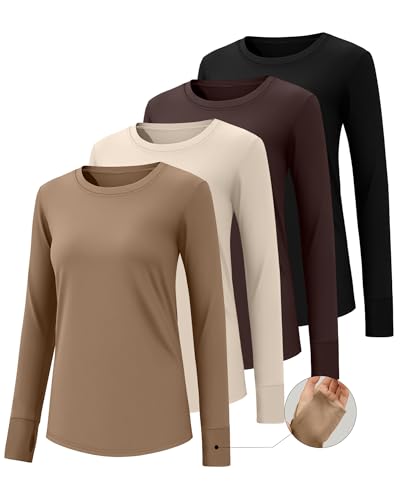 Neer 4 Pack Women's Long Sleeve Shirts with Thumb Holes, Crew Neck Loose Tunic Tops Casual Cotton Y2k Fall Tees2