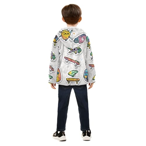 Retro Skateboarding Badges Girls Fleece Jacket Girls Fall Jacket Girls Zip Up Hoodie Girls Sherpa Jacket 2-10T4
