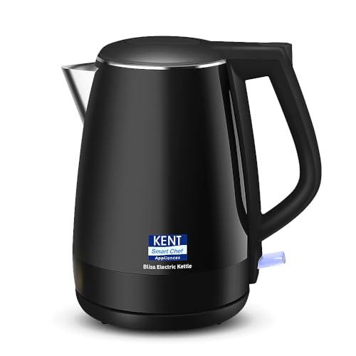 KENT Bliss Electric Kettle|1500W Power&1.5L Capacity|Cool Touch Exterior Body&SS 304 Inner Body|5 Minutes Fast Boiling|Overheat&Dry Boiling Protection|LED Light Switch|Auto Shut-OFF,Black