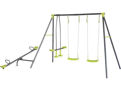 Portique de Jeu en métal avec balançoire à Bascule Basile - 4 agrès - Vert