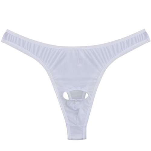 FEESHOW Mens Smooth G String Thongs Open Front Underwear (X-Large, White)