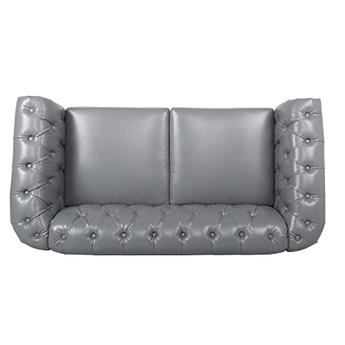 Image of LEVNARY Leather Sofa, Chesterfield Tufted Upholstered 2 Seater Couch, Modern Loveseat Couch Classic Furniture for Living Room Bedroom (Gray)