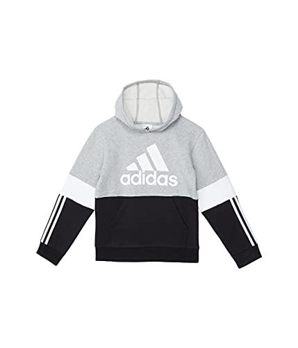 adidas Boy's Color-Block 3-Stripes Hooded Pullover (Toddler/Little Kids) (Small, Medium Grey Heather)