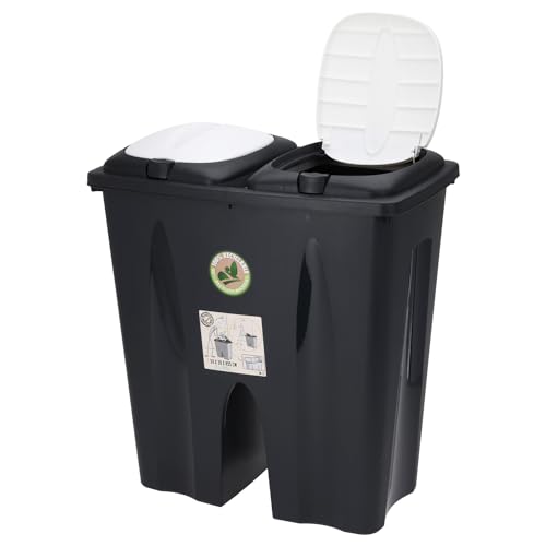 Duo poubelle, 2 x 25 l, en plastique, noir/blanc, amovible, lavable