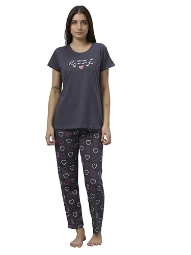 Image of DZZO Women's Cotton Printed Night Suit Set of T-Shirt & Pyjama, Night wear Dress, Relaxed wear for Women /Girls