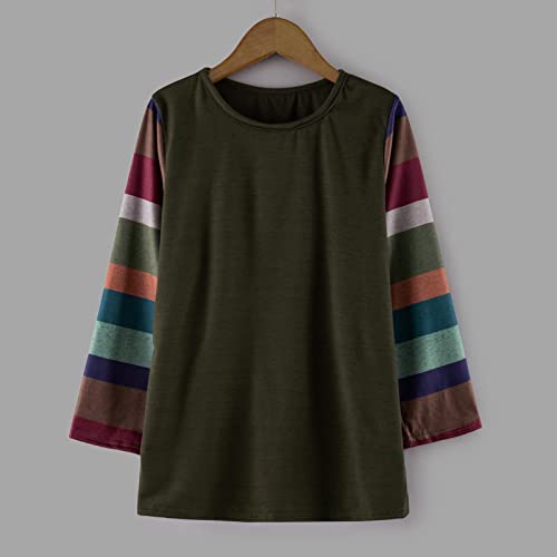 Girls Casual T-Shirt Long Sleeve Tee Tops Color Block Striped Crewneck Loose Tunic Blouse Kids Pullover(Green,12-13 Years), Greenb4