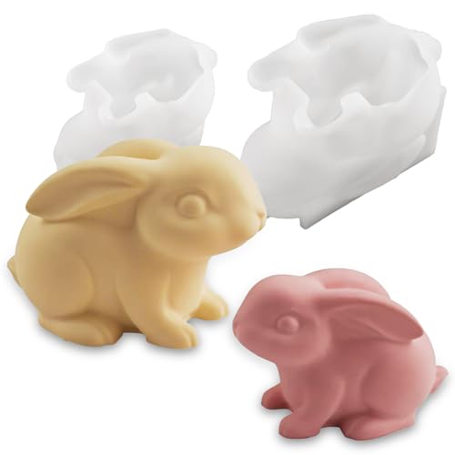 Wehous 2PCS Rabbit Silicone Molds 3D Rabbit Resin Candle Soap Molds Easter Cute Bunny Animal Epoxy Resin Casting Concrete Clay Mold Unique Display Mold DIY Art Crafts Wall Hanging Easter Decor