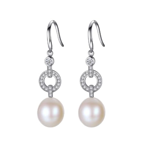 Boucles d'oreilles pendantes en argent Sterling 925 avec perles de 10mm et Zircon cubique pour femme