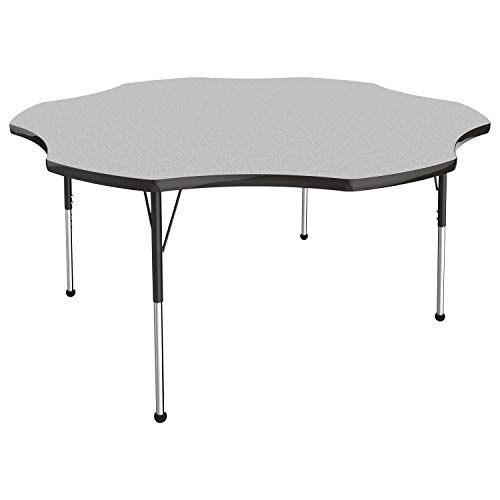 Image of FDP Flower Activity School and Office Table (60 inch), Standard Legs with Ball Glides for Collaborative Seating Environments, Adjustable Height 19-30 inches - Gray Top and Black Edge