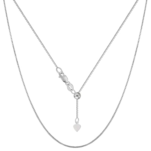 14k White Real Gold Adjustable Box Link Chain Necklace, 0.7mm, 22