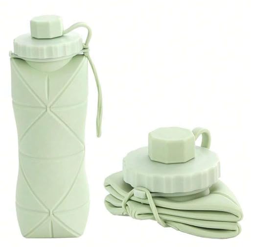 Collapsible Water Bottles with Anti-Leak Valve, Reusable BPA-Free Silicone Foldable Travel Water Bottle Cup for Gym, Camping, Hiking, Travel, Sports – Lightweight, Durable,600 ml (LIGHT GREEN)