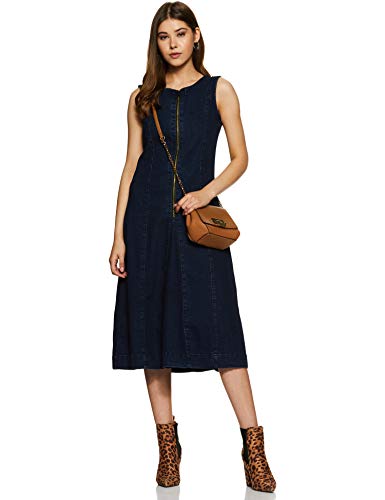 Image of Amazon Brand - Symbol Women's A-line One Piece Midi Length Denim Dress