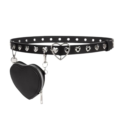 misppro Love Heart Pin Buckle Belt Women Waist Belt with Detachable Small Pouch Stylish Lady Punk Belt Waistband for Jackets Street Black2