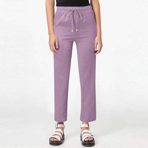 midelxp Straight Leg Linen Pants Women Comfy Loose Fitting Drawstring Pants with Pockets Casual High Waisted Trousers Pants2