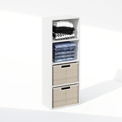 Image of Furinno Reed Closet Organizers and Storage, 4-Tier Closet Organizer, Open Shelf Closet Storage, for Wardrobe, Bedroom, Living Room, White