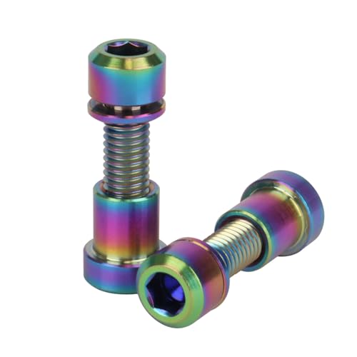 チタンボルト M5x16 18 20mm ワッシャーステアラークランプナット付き 自転車ステム フロントフォーキングロック用 2個パック (レインボー、M5x16mm)