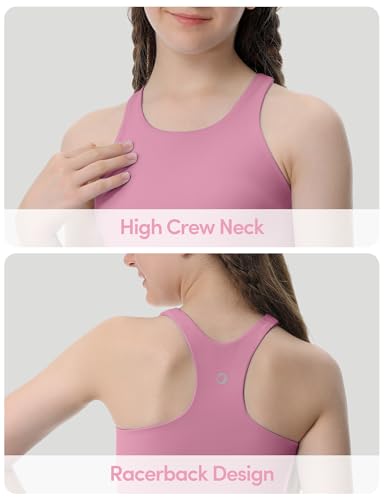 Image of Girls Tank Tops Double Lined Crop Tops for Kids High Crew Neck Racerback Basic Sleeveless Dance Top for Girls